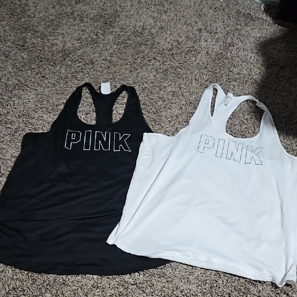 PINK Victoria's Secret Active Black and White Tank Tops